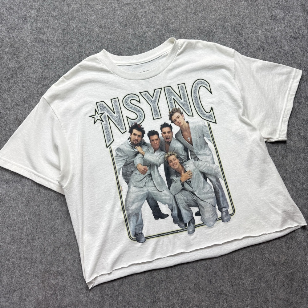 Vintage NSYNC Shirt Womens M White NSYNC Graphic Tour Tee Tagless Cropped Y2K